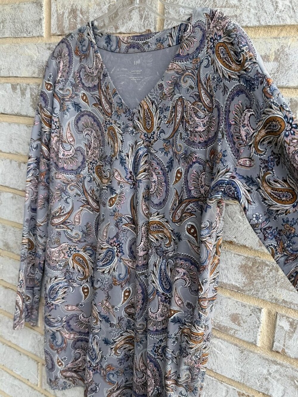 J. Jill 100% Supima Cotton Long Sleeve V-Neck Paisley Blouse Women's Size XS - Picture 5 of 7